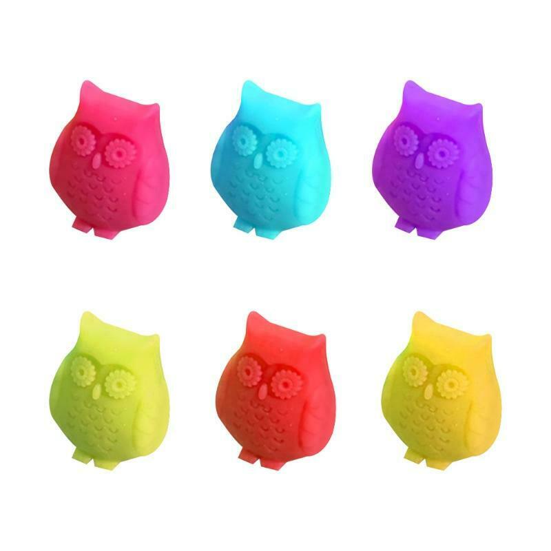Red Wine Glass Markers Set of 6 Cute Owl Silicone Drink Glass Charms Tags Labels