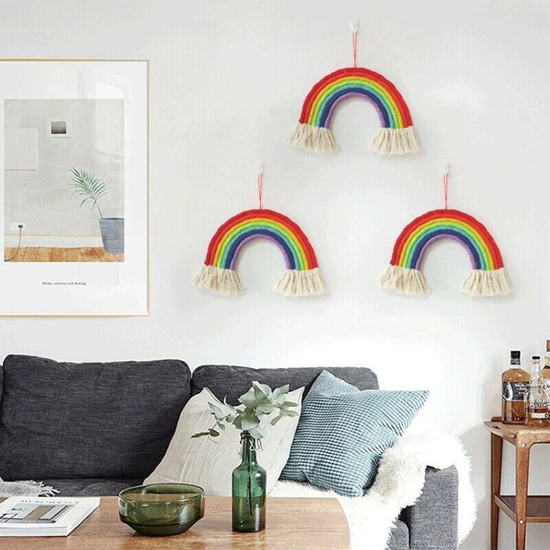 Cute Rainbow Tapestry Handwoven Hangings Ornament Wall Art Craft Girl Home Decor