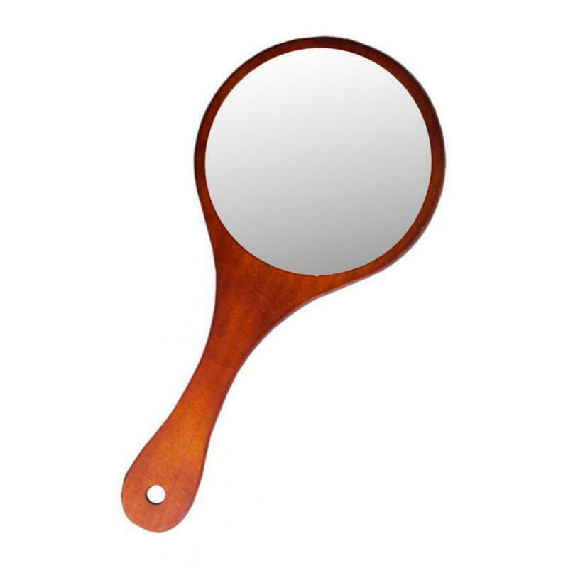 2Pcs Portable Wooden Hand Vanity Mirror with Handle for Home Travel Wood