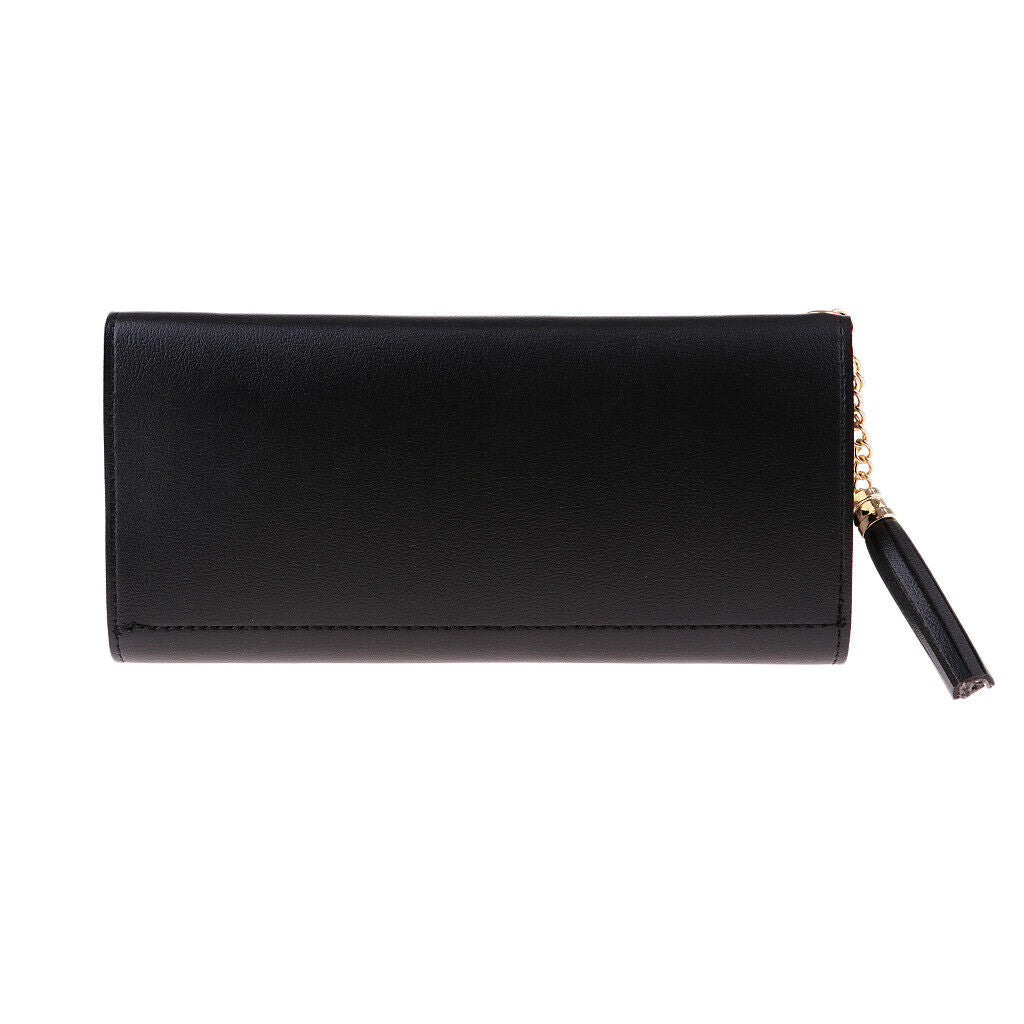 Lady PU Leather Clutch Wallet Long Card Holder Case Purse Handbag black