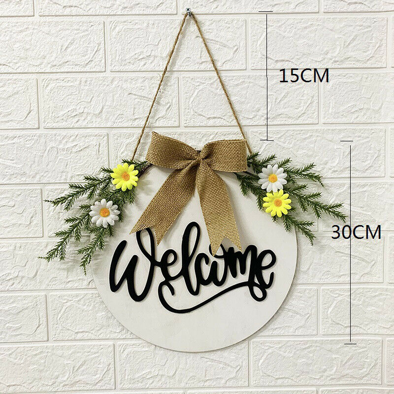 1PCS Wood Sign Welcome Wreaths Flower Decor Home Garlands Yard Garden DecorBDAU