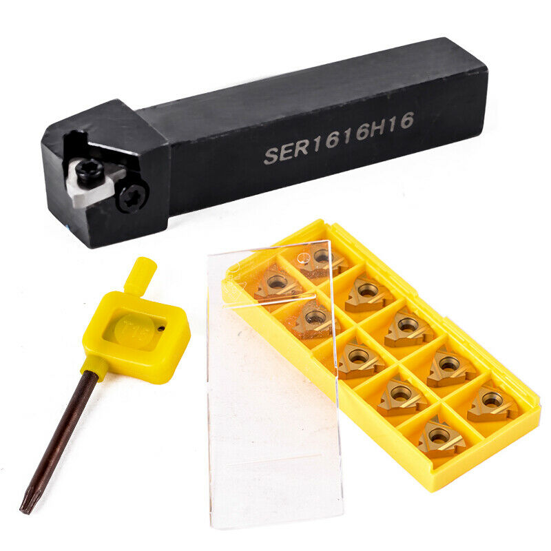 10 Pcs 16Er Ag60 Insert Ser1616H16 Lathe Thread Turning Tool Holder + Wrench