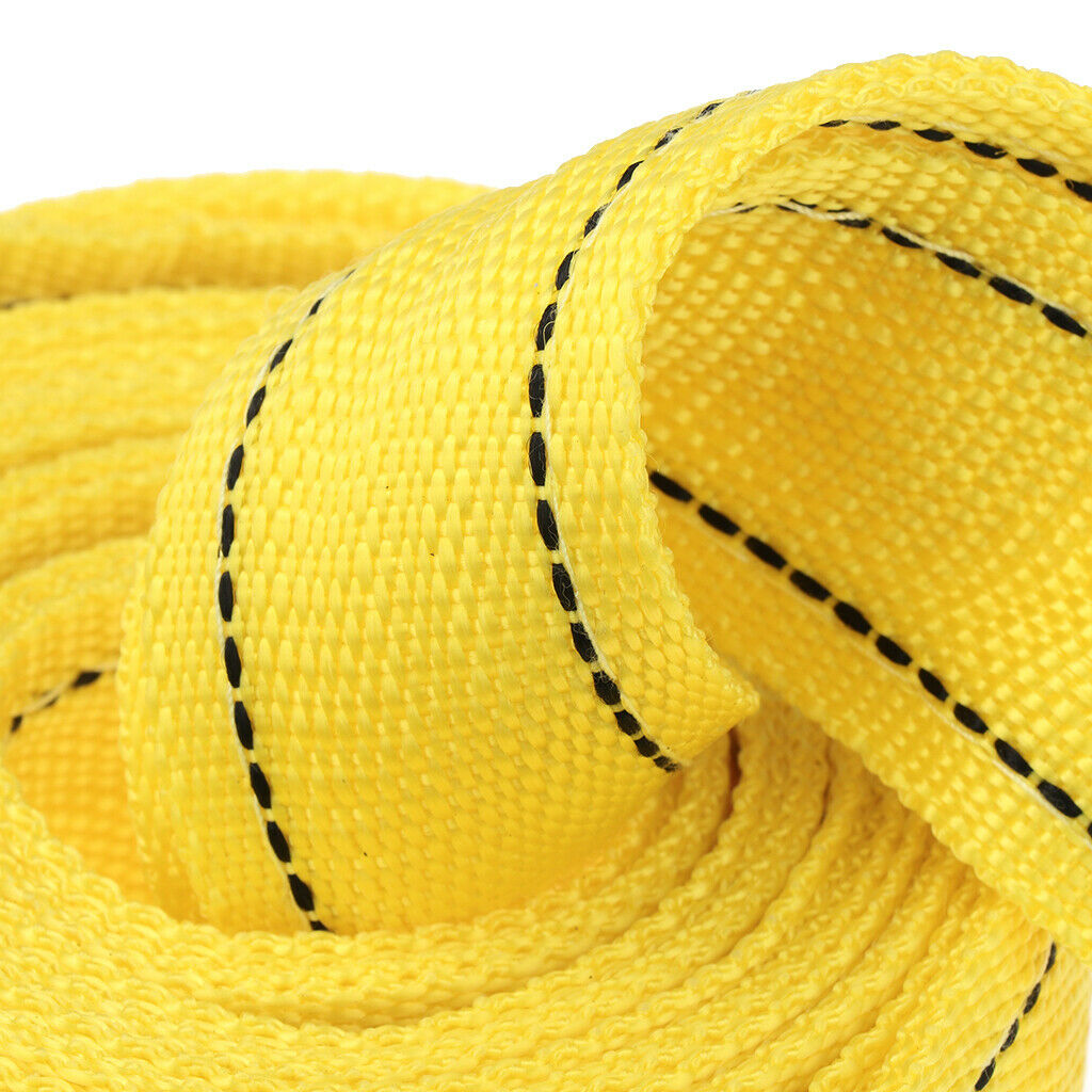 Yellow 4M 5 Ton Car Tow Cable Strap Hooks Emergency Service Towing Pull Rope