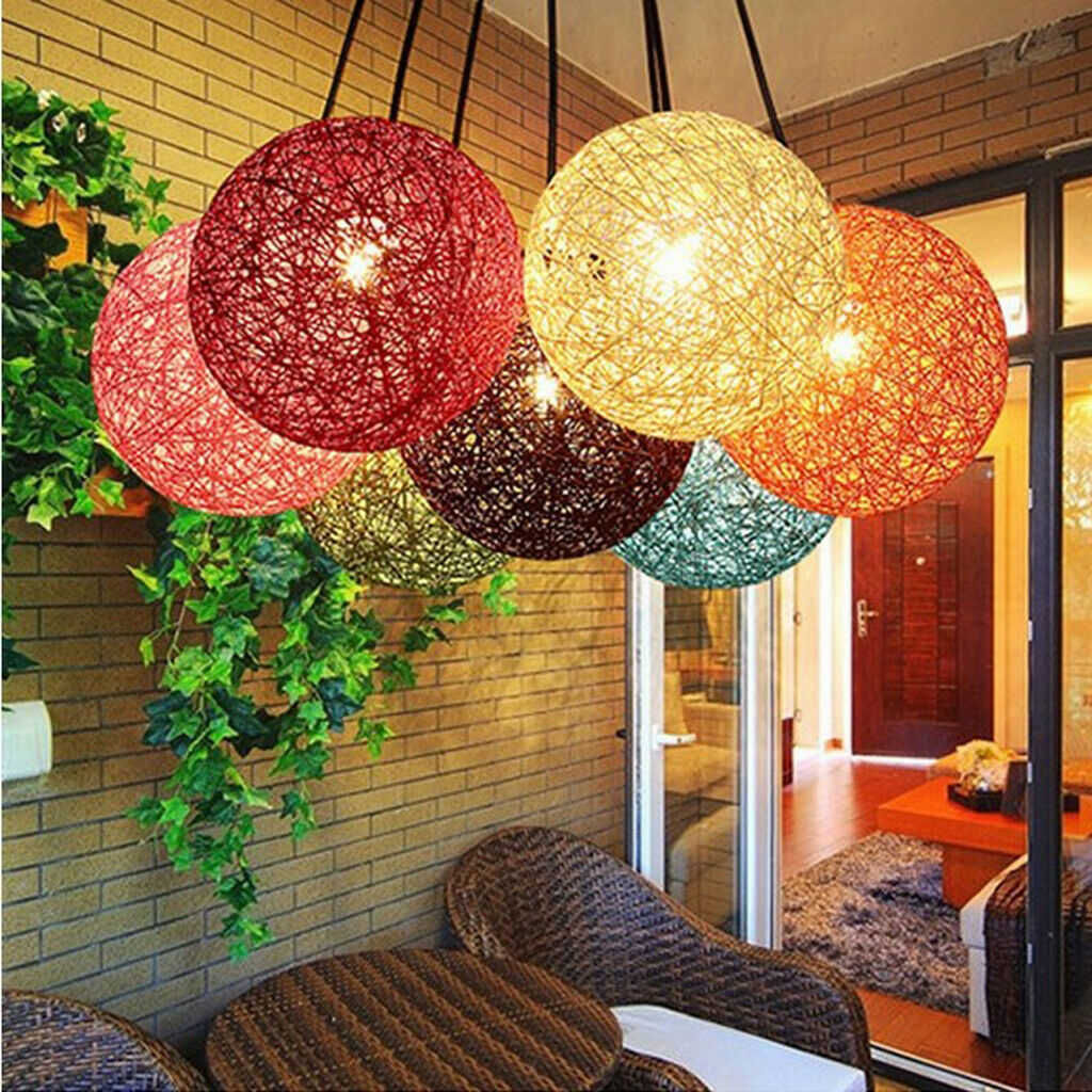2x Rattan Wicker Ceiling Pendant Lampshade For Shop Restaurant Home Decor