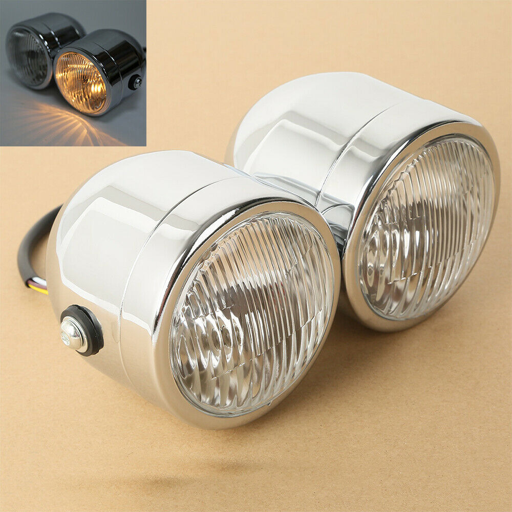 Motorcycle Twin Dual Headlight Retro Fit For Streetfighter Dirt Bike Cafe Racer