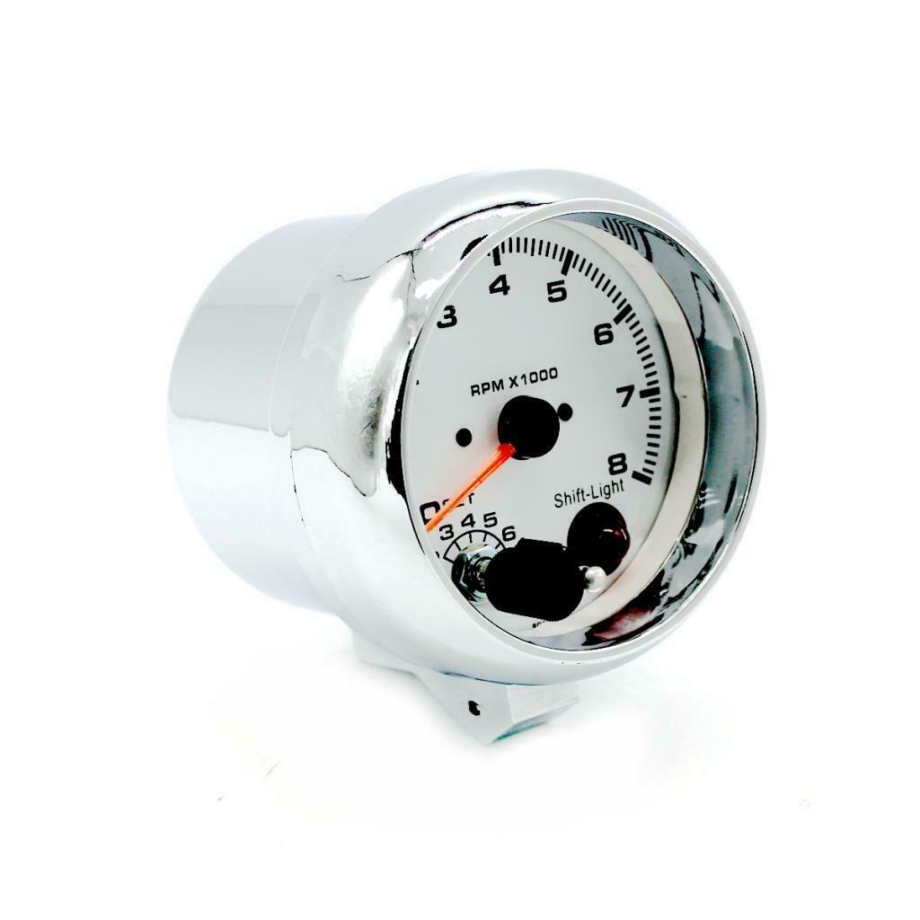 3.75" White Face Tachometer Gauge with Shift Light for Auto Car 95mm