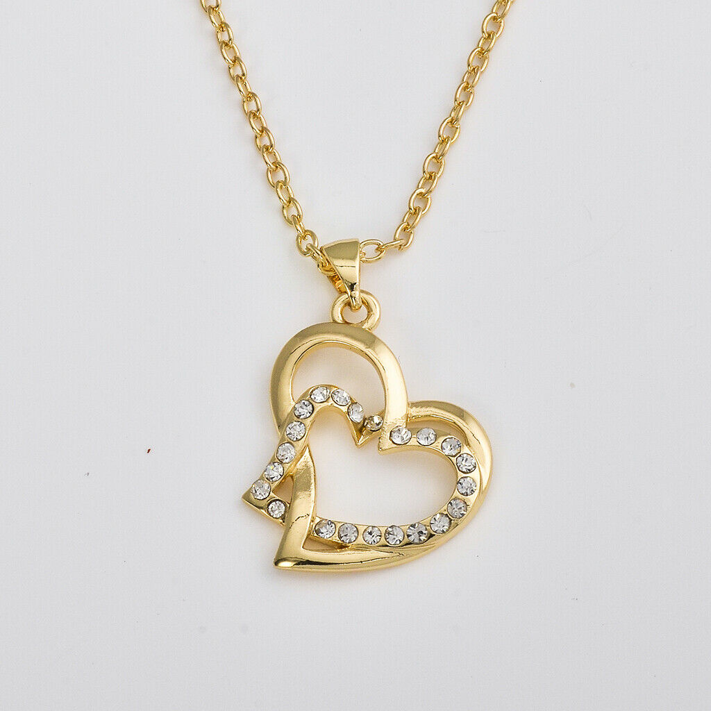 Romantic Wedding Double Heart Crystal Necklace Clavicle Chain Jewelry Gifts