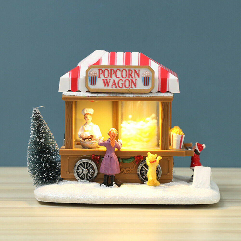 Christmas Light Up Popcorn Wagon Xmas Decoration Craft Ornament  Desktop Gifts