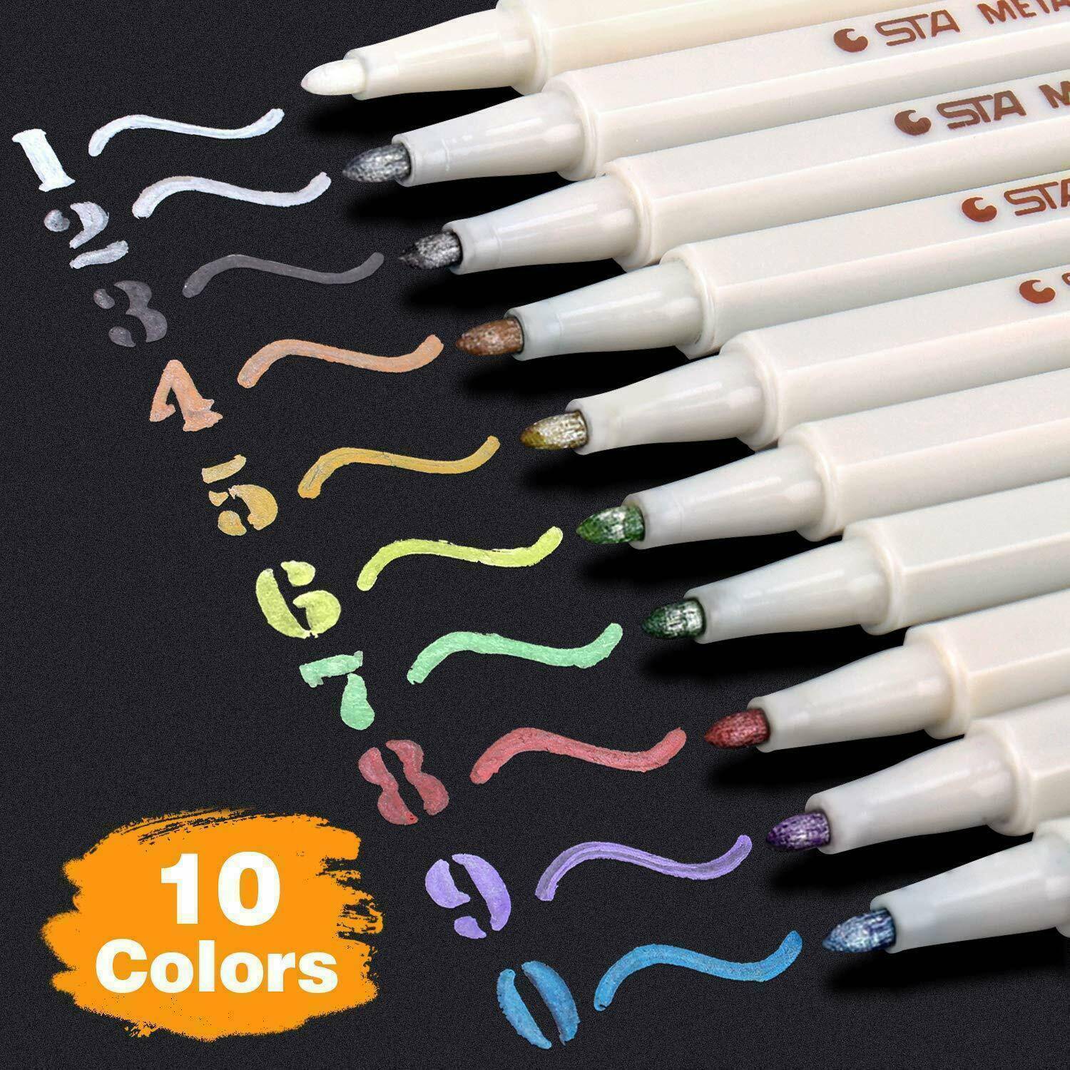 10 Colors Metallic Paint Markers Glitter Paint Pen Calligraphy Brush Pens Set