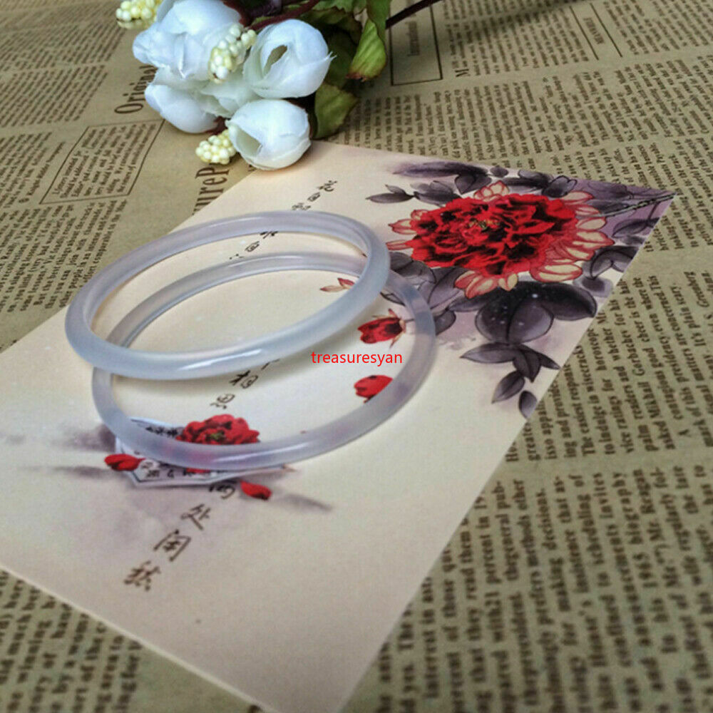 2pc NEW Chinese Natural White Icy Jade Jadeite Bangle Bracelet Thin&Small 54-55M