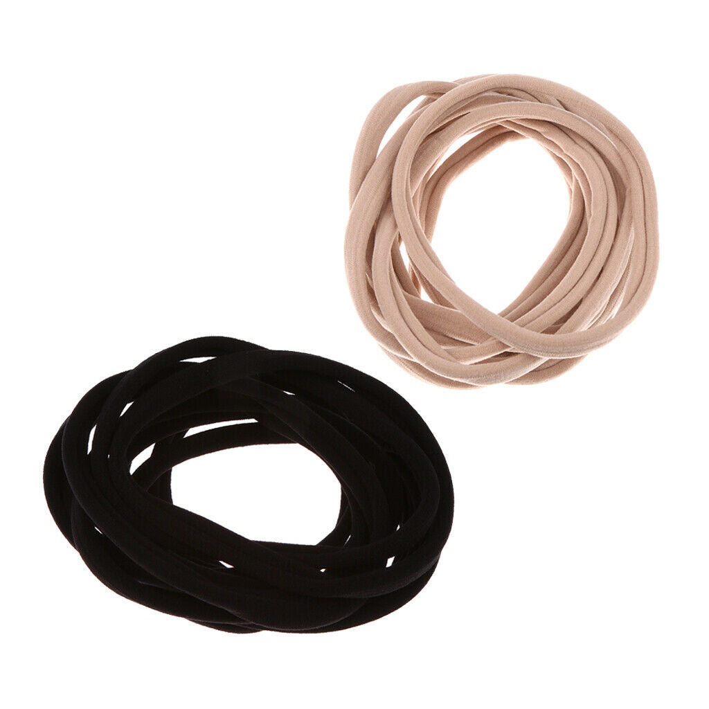 20 Pieces Hair Elastics Hair Ties Ponytail Holders No Metal 8cm Black + Khaki