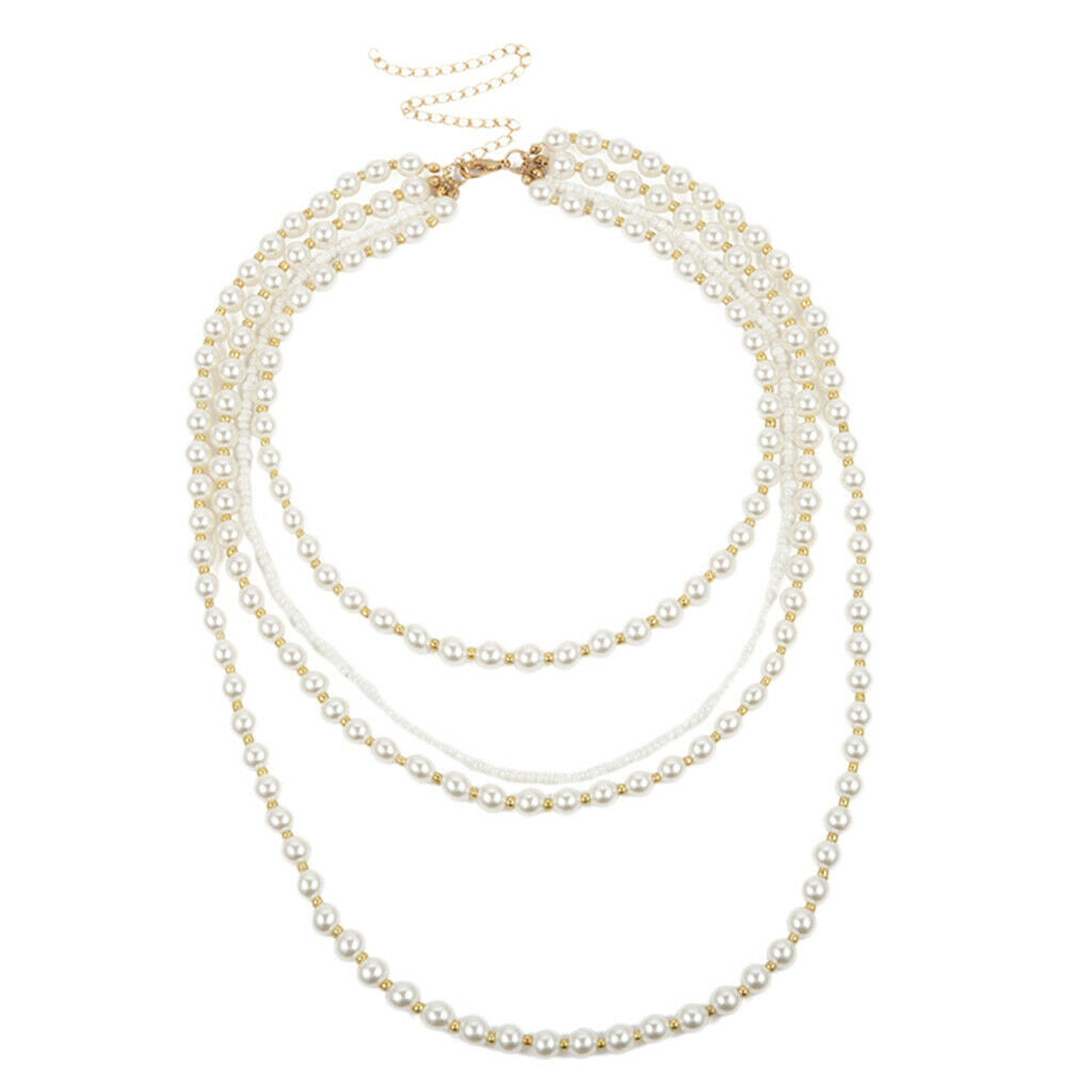 Fashion Ladies Multilayer Link Chain Pearls Sweater Chain Party Decoration