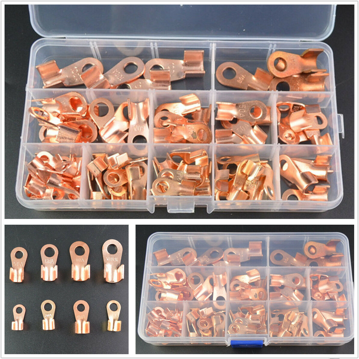 90Pcs Copper Car Battery Cable Wire Connector Terminals Open Lugs OT 10A-100A
