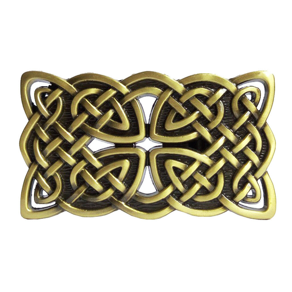 Mens Irish Celtic Knots Cross Mediaval Rectangle Leather Metal Belt Buckle