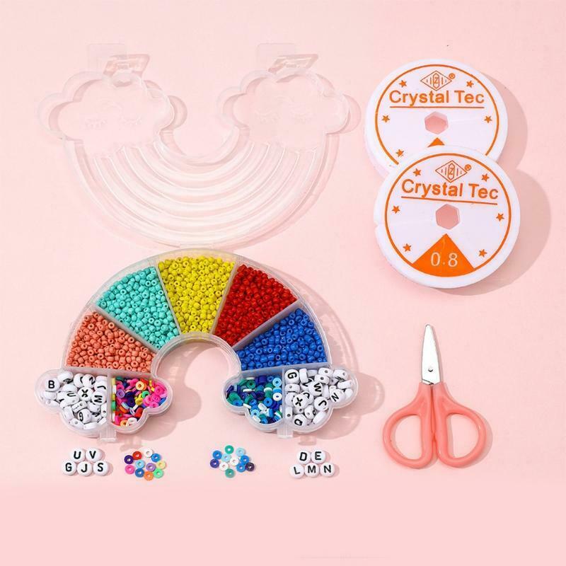 Colorful Necklace Making Beads Kit Soft Pottery Spacer Beads with Rainbow Box