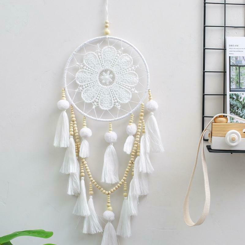 Boho Macrame Tapestry Wooden Bead Woven Tassel Dream Catcher Farmhouse Decor