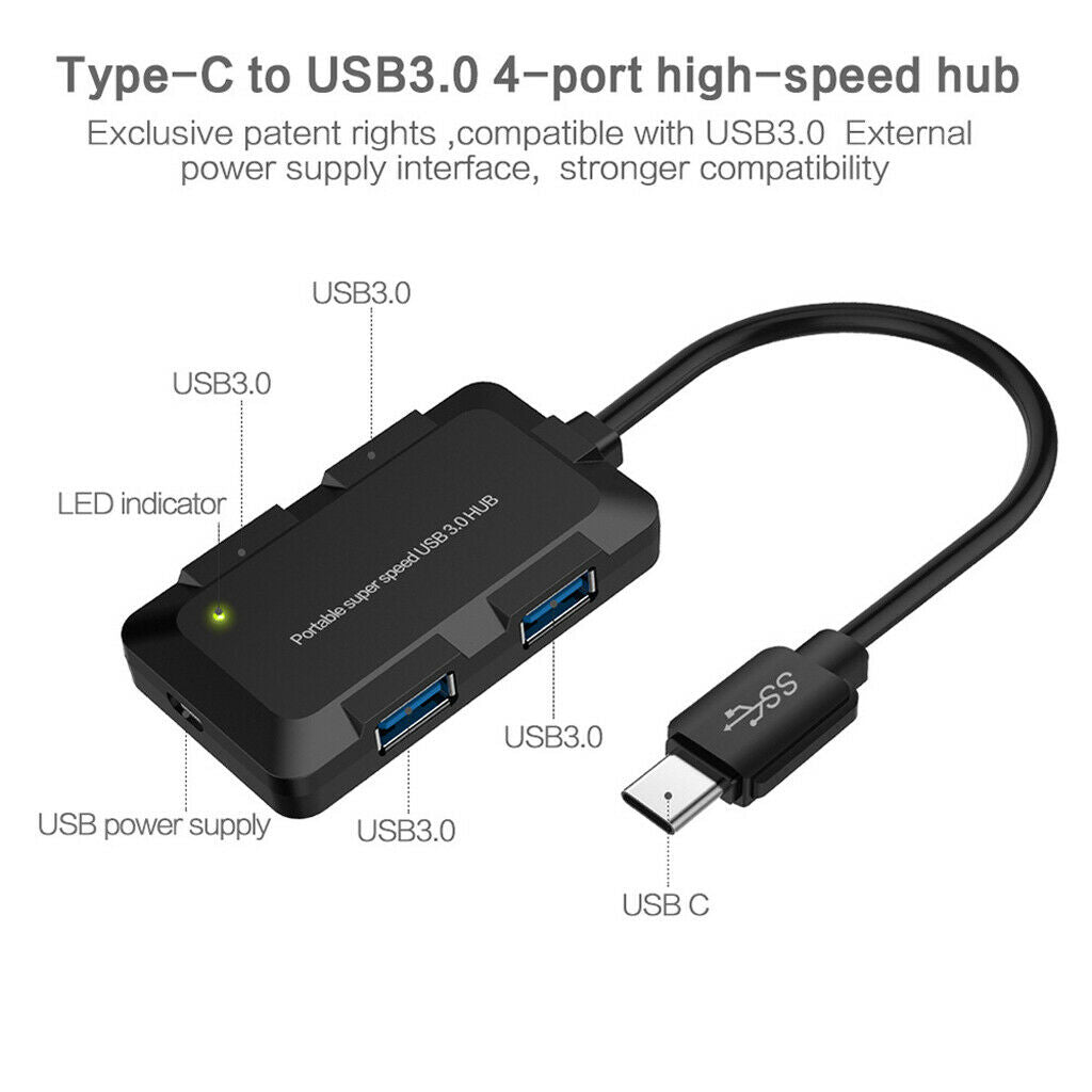 Type C 4 Ports USB 3.0 HUB OTG High Speed Adapter Data Charger for PC