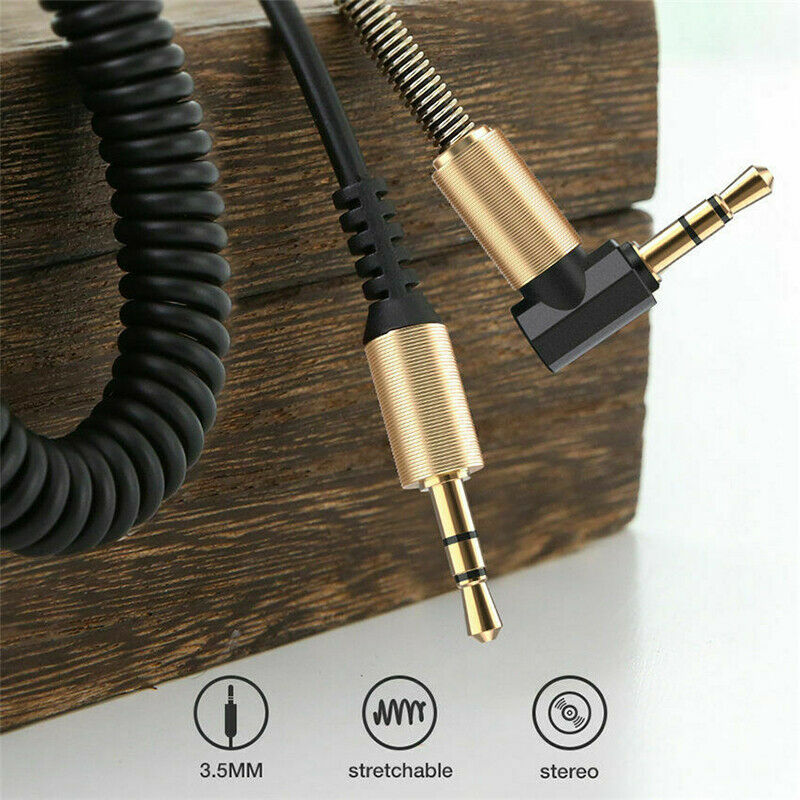 3.5mm Aux Cable Cord Coiled Male Jack Stereo Audio Adapter for Car PC Headphone
