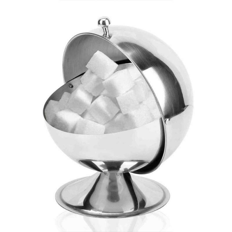 Creative Storage Sugar Bowl with Roll Top Stainless Steel Spherical Sugar Jar