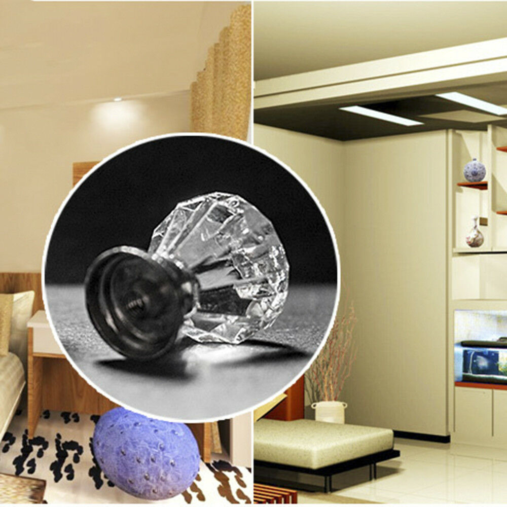 Hot 12Pcs Glass Diamond Crystal Dresser Knobs Drawer Pull Handle Cabinet Door