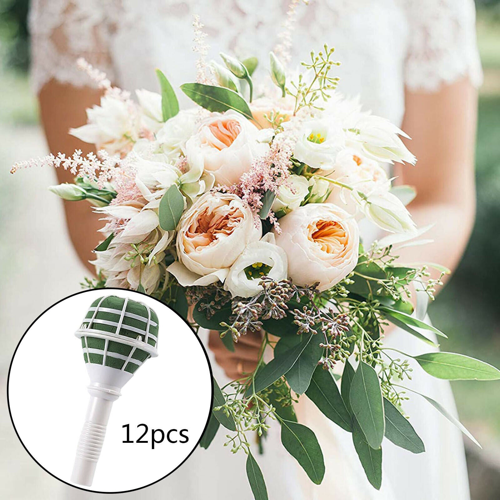 12pcs Bouquet Holder Wedding Bouquet Supplies Green Foam Handle Decorations