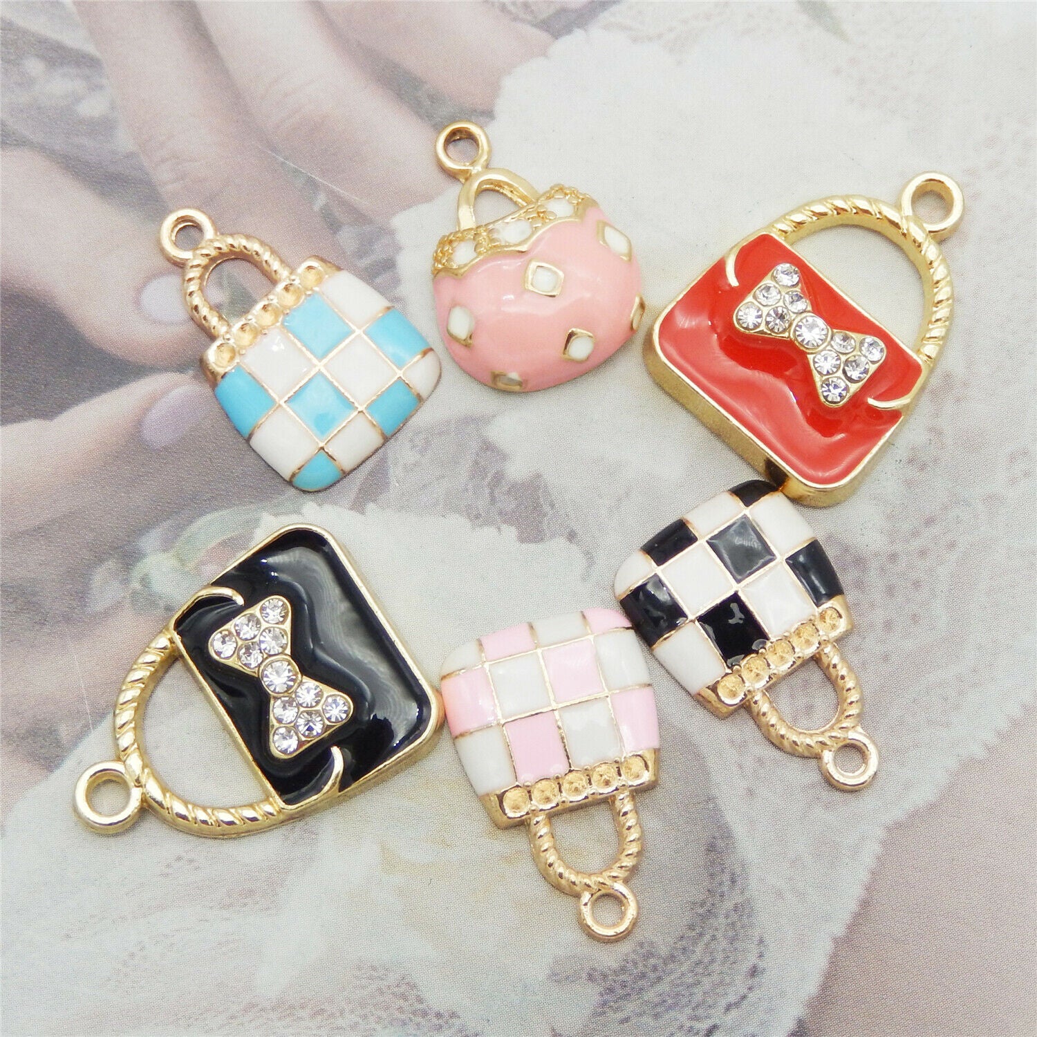 12PCS/Pack Mixed Assorted Bag Handbags Enamel Plated Charms Pendant DIY Findings