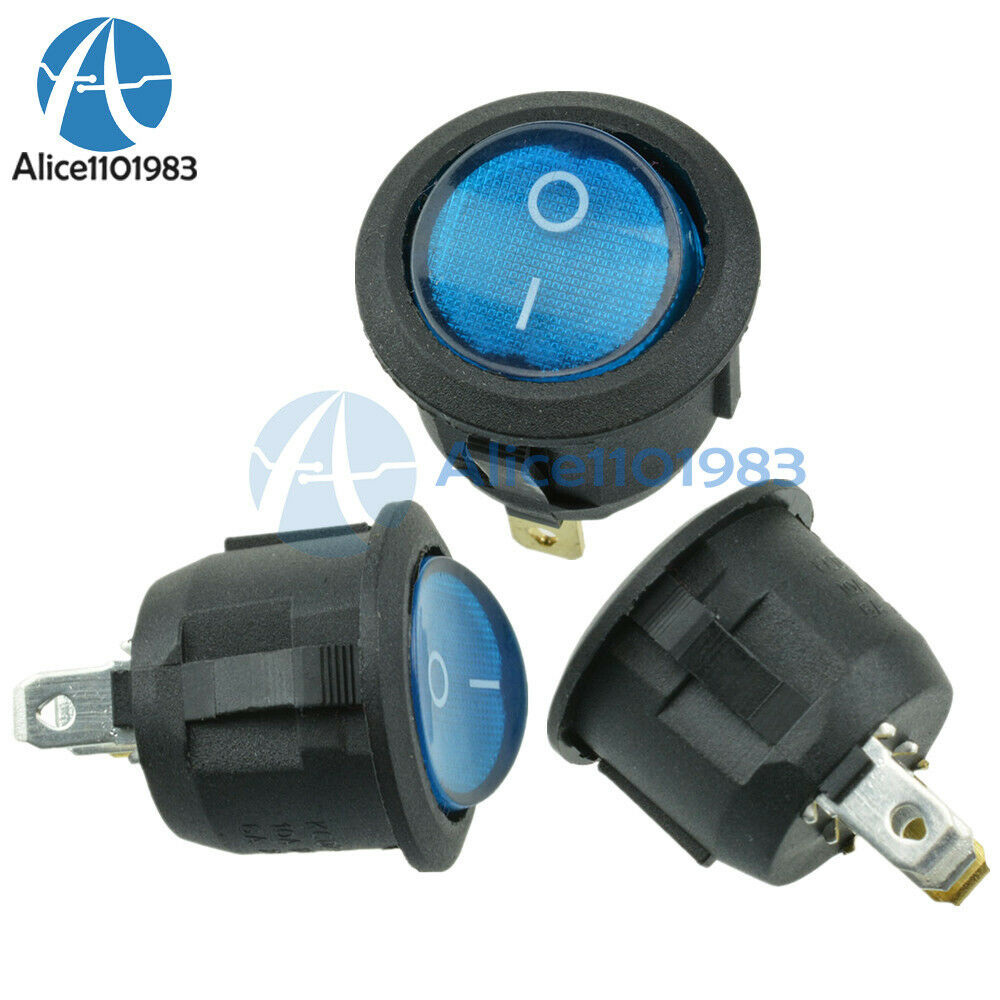 50PCS Mini Round 3Pin Blue SPDT ON-OFF Rocker Switch Snap-in 6A/250V 10A/125V