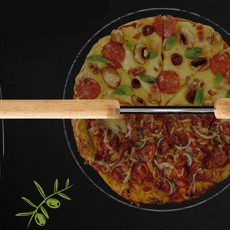 Kitchen Pizza Cutter Stainless Steel Wooden Double Handle Pizza Cutter PDEAU