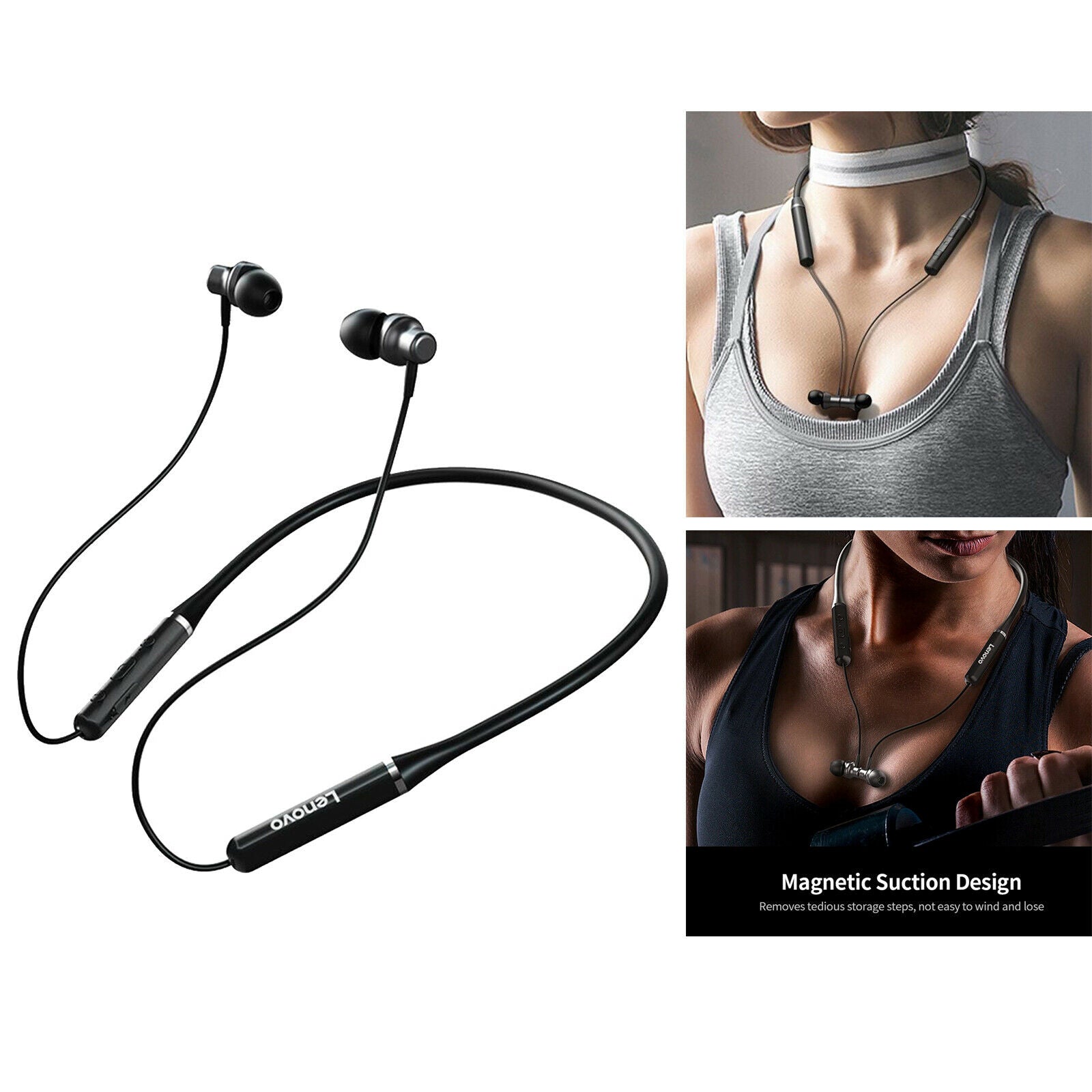 HE05 Pro Magnet Wireless Bluetooth Headphones Earbuds Neckband Headset Black