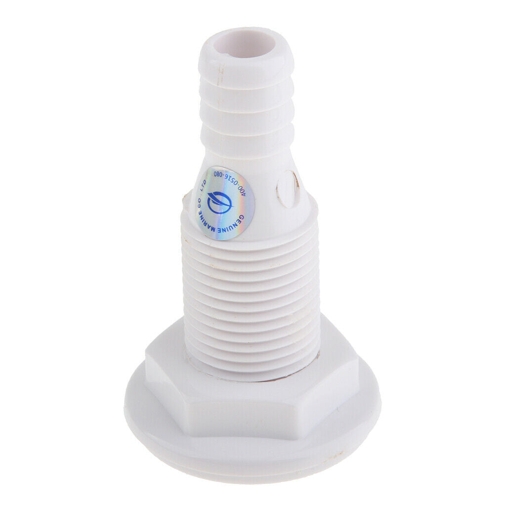 White Plastic Boat Thru Hull Fitting Drain Connector For 5/8 inch Hose Barb