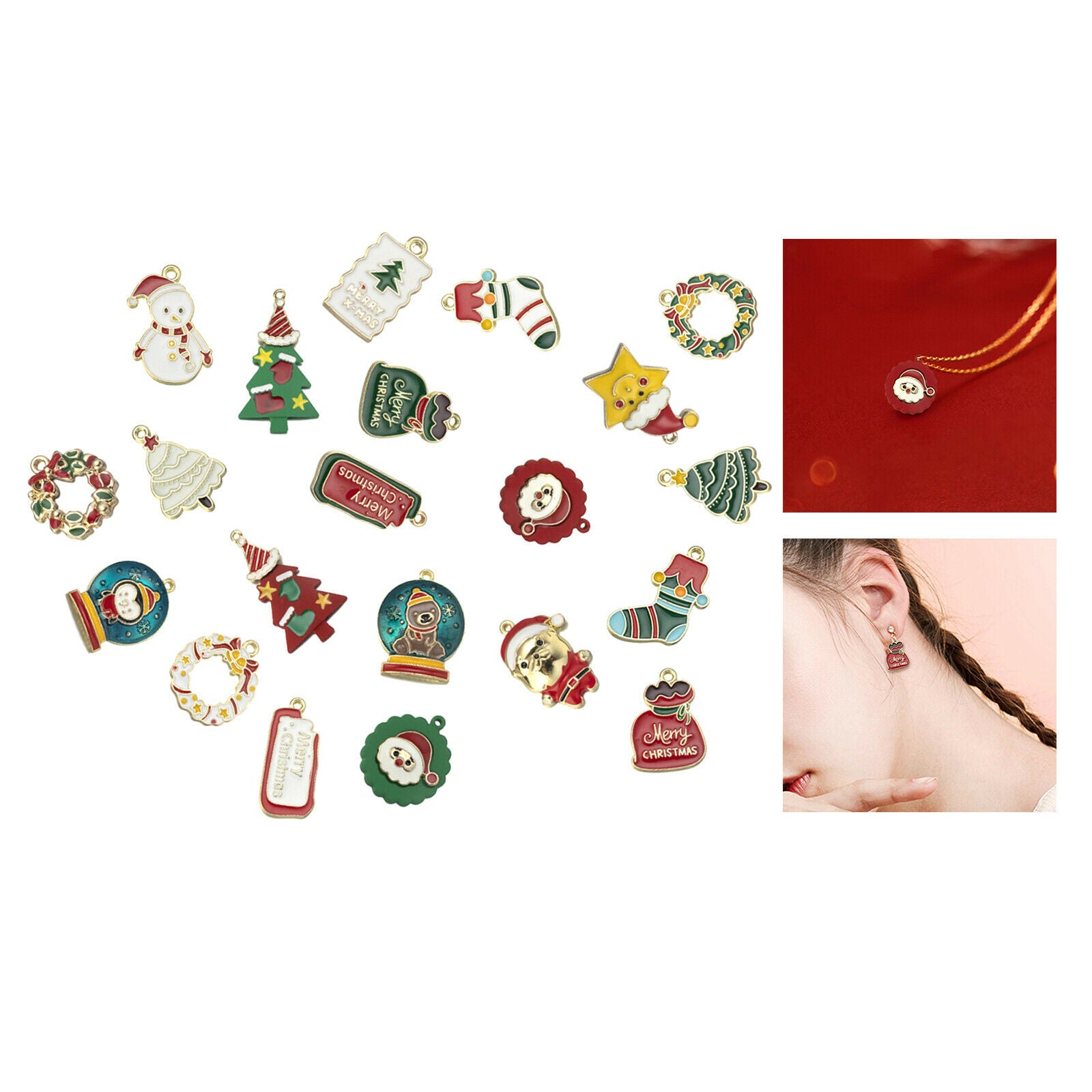 20pcs Alloy Cute Charms Christmas Styles Enamel Pendants DIY Jewelry Making