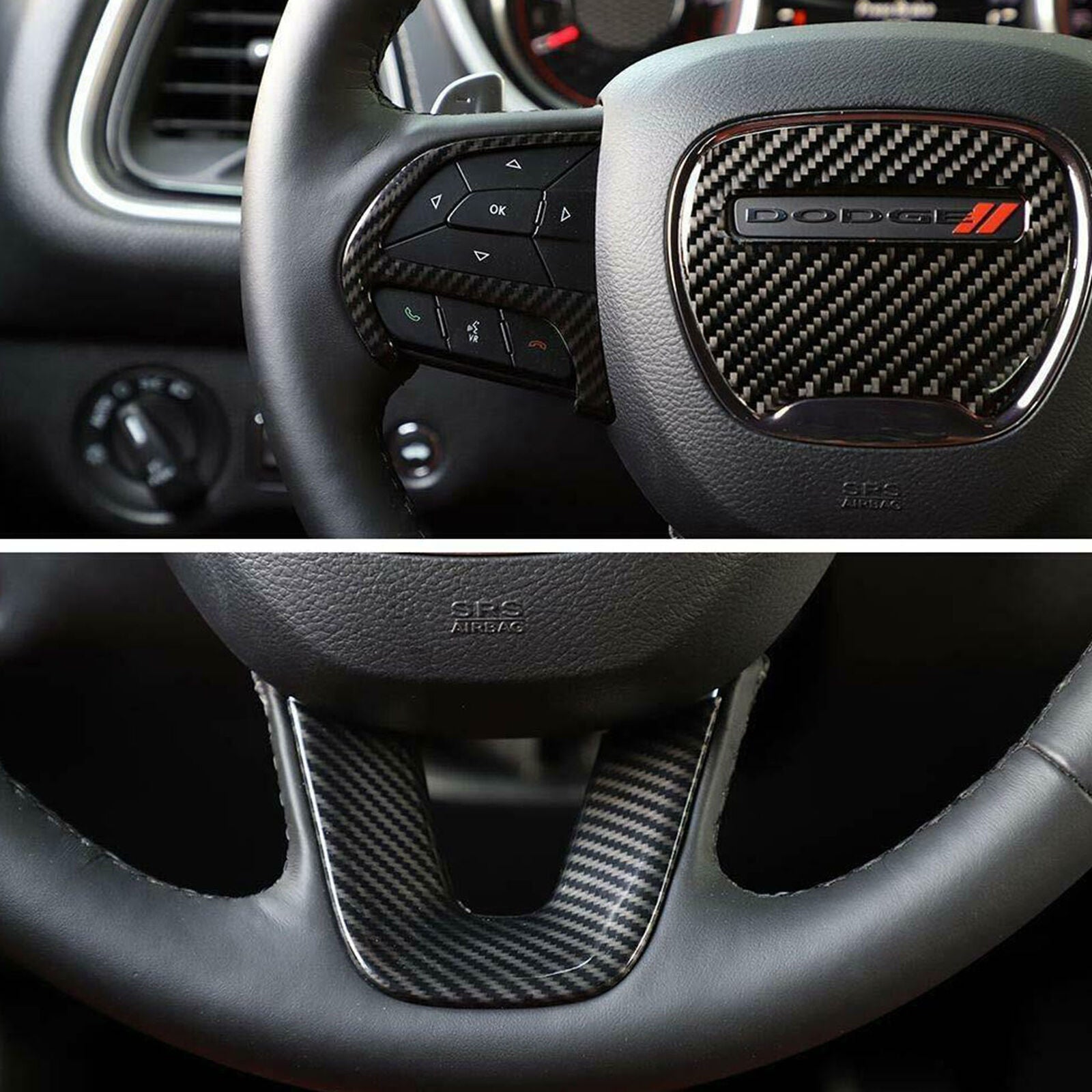 Carbon Fiber Steering Wheel Cover Trim for Dodge Challenger Charger 2015-2020