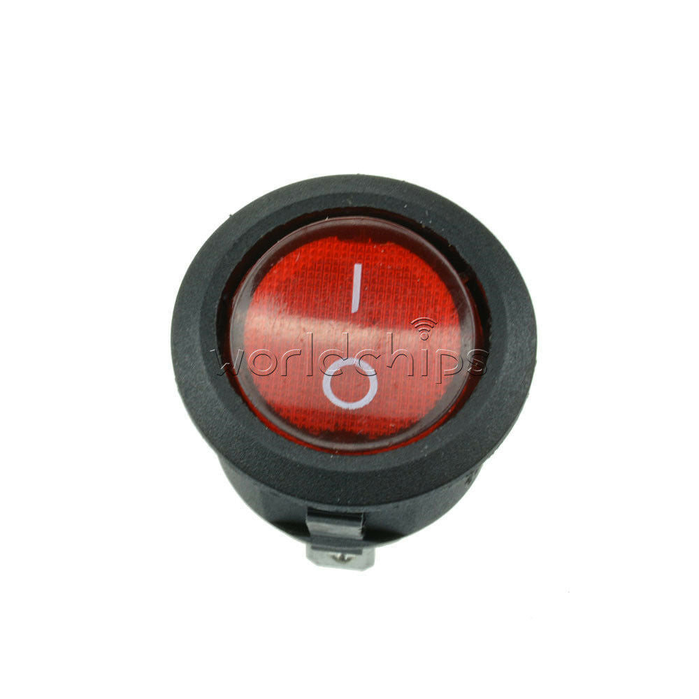 5Pcs Mini Round Red 3 Pin 125/250V SPDT ON-OFF Rocker Switch Snap-in