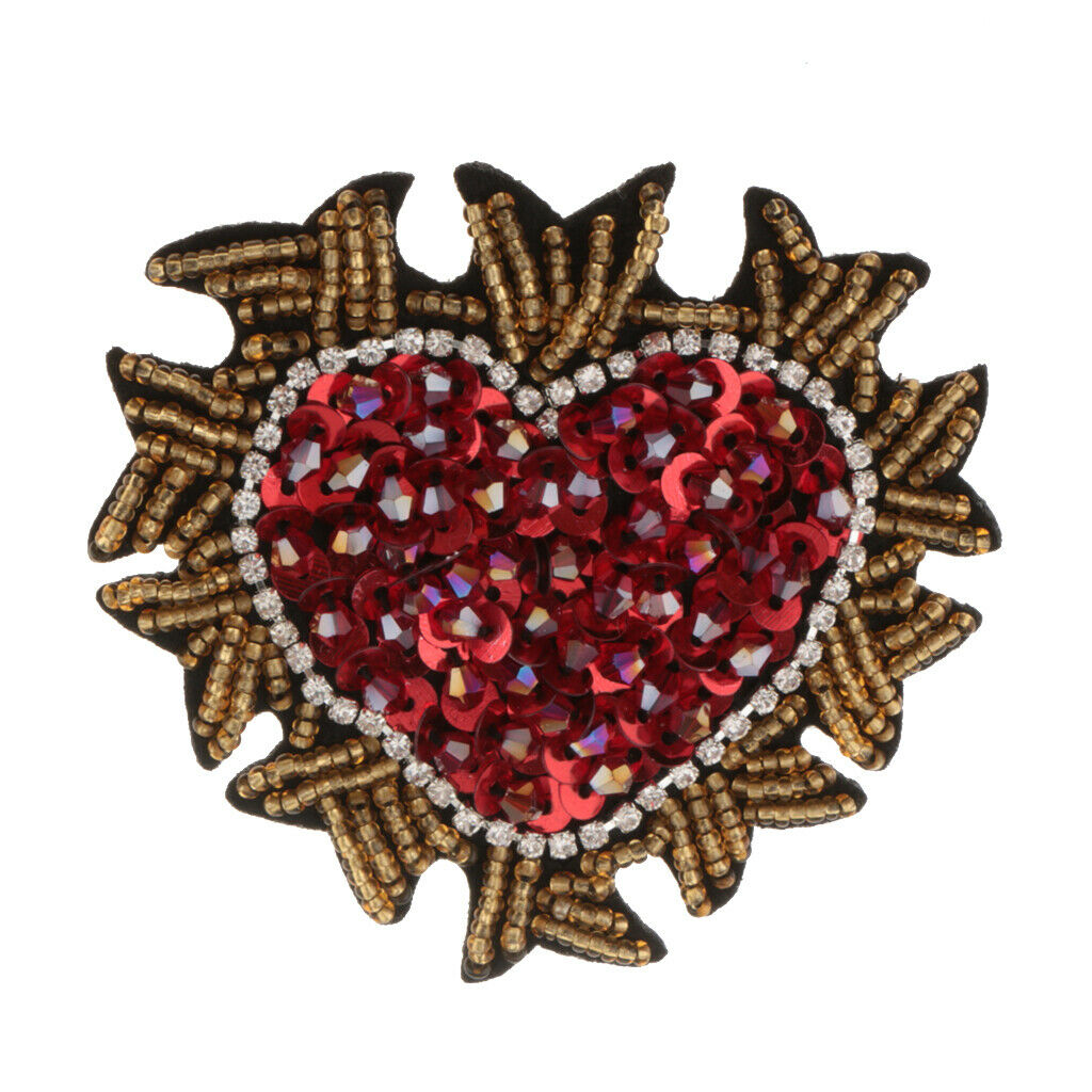 Heart Sequin Beaded Patch Sewing Embroidery Motif Applique Patches DIY Craft