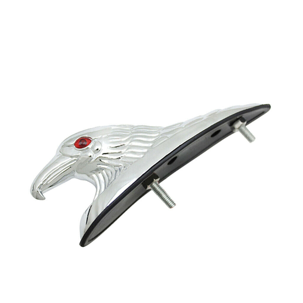 Motorcycle Front Fender Eagle Head Ornament Statue with Lights Chrome