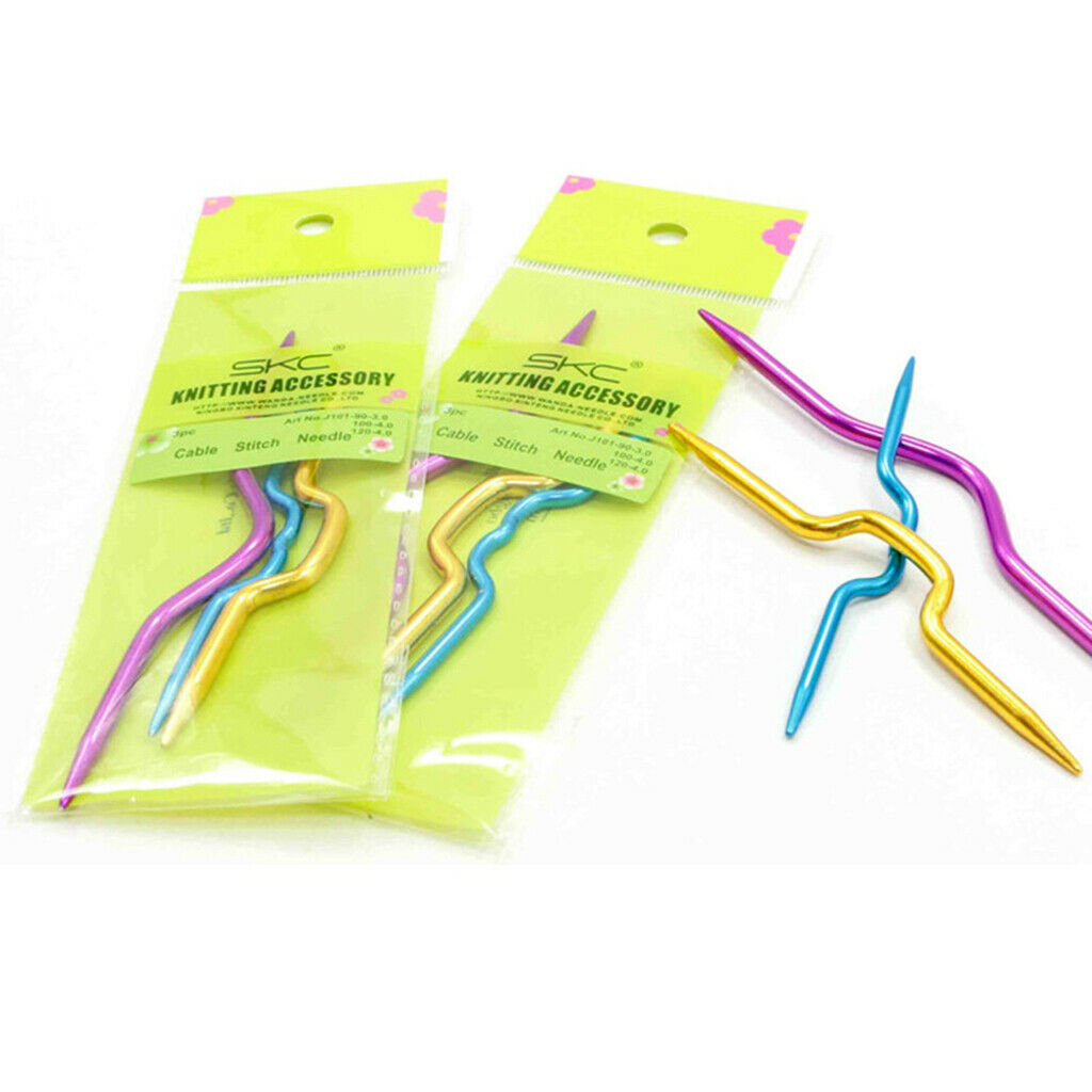 Set of 3 Mix Colors Aluminum Cable Needles Stitch Knitting Holders Needles, 3.54