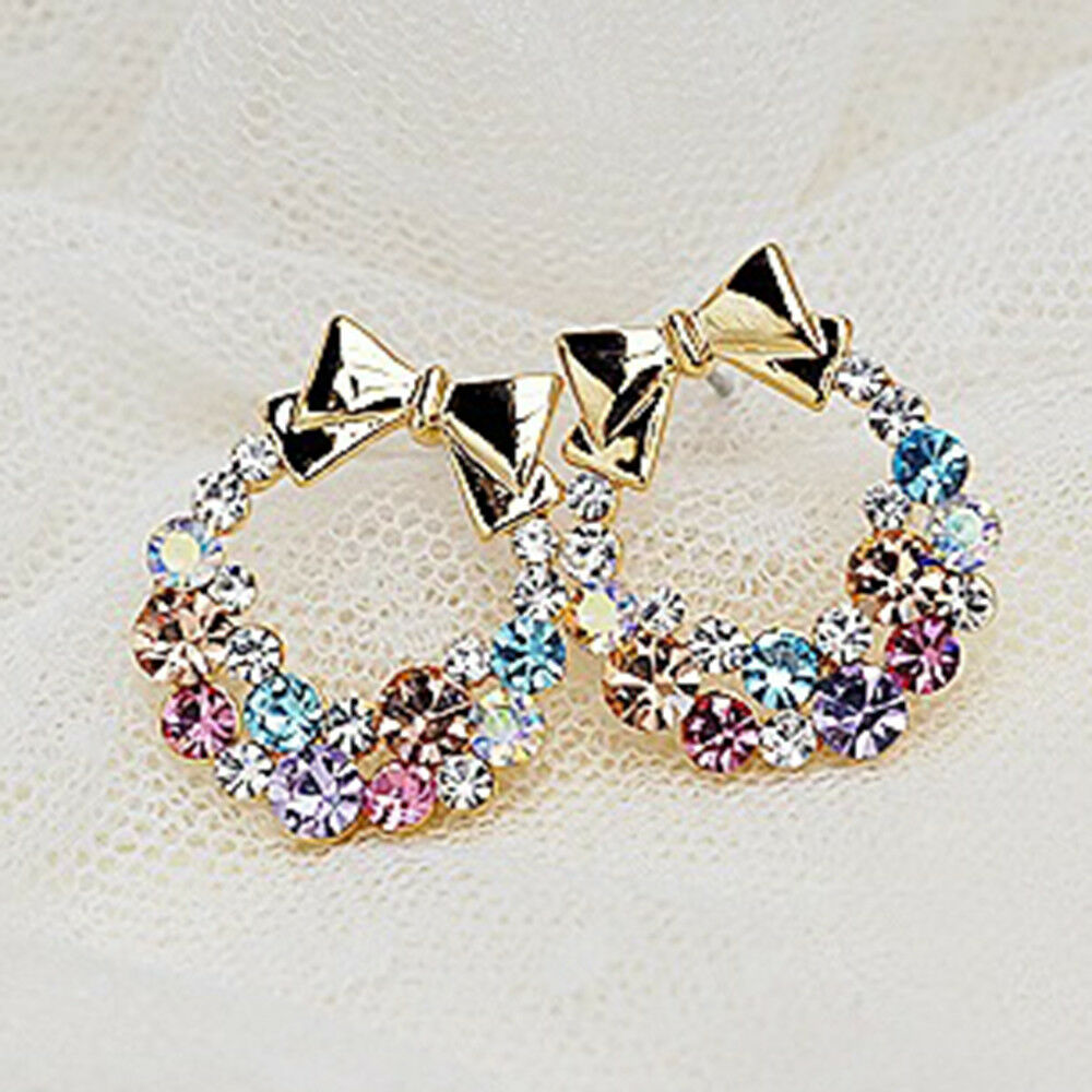 1 Pair Fashion Charm Women Lady Elegant Crystal Rhinestone Ear Stud Earrings
