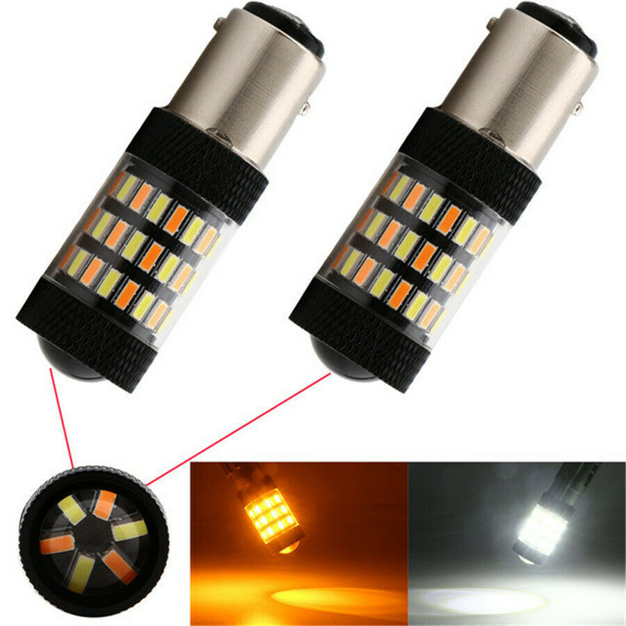 2PCS 1157 Switchback Dual Color LED Bulb Turn Signal Light 600LM 6500K 60-SMD