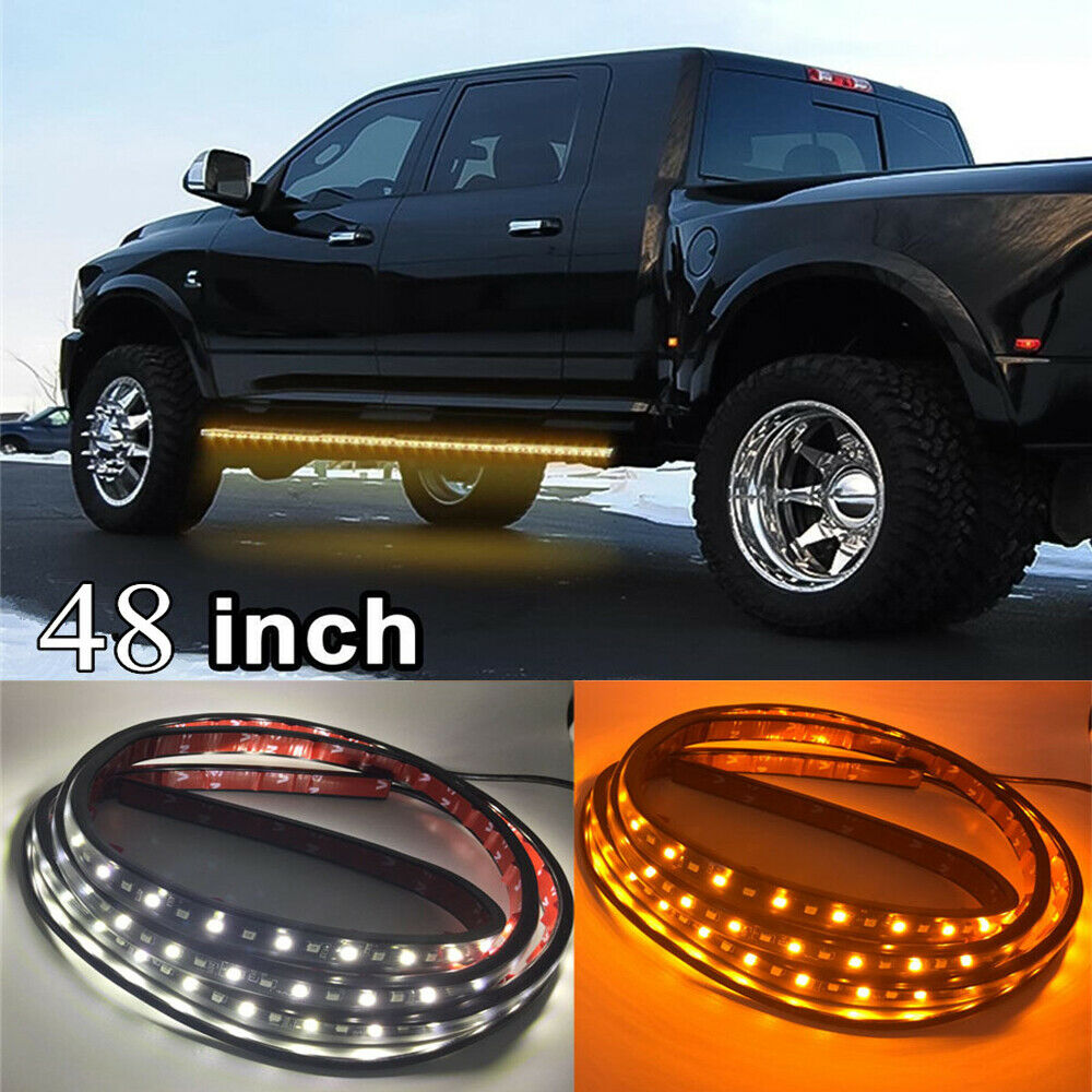 2x 48'' Truck Running Board Side Step LED Light Strip Amber & White Turn Signal