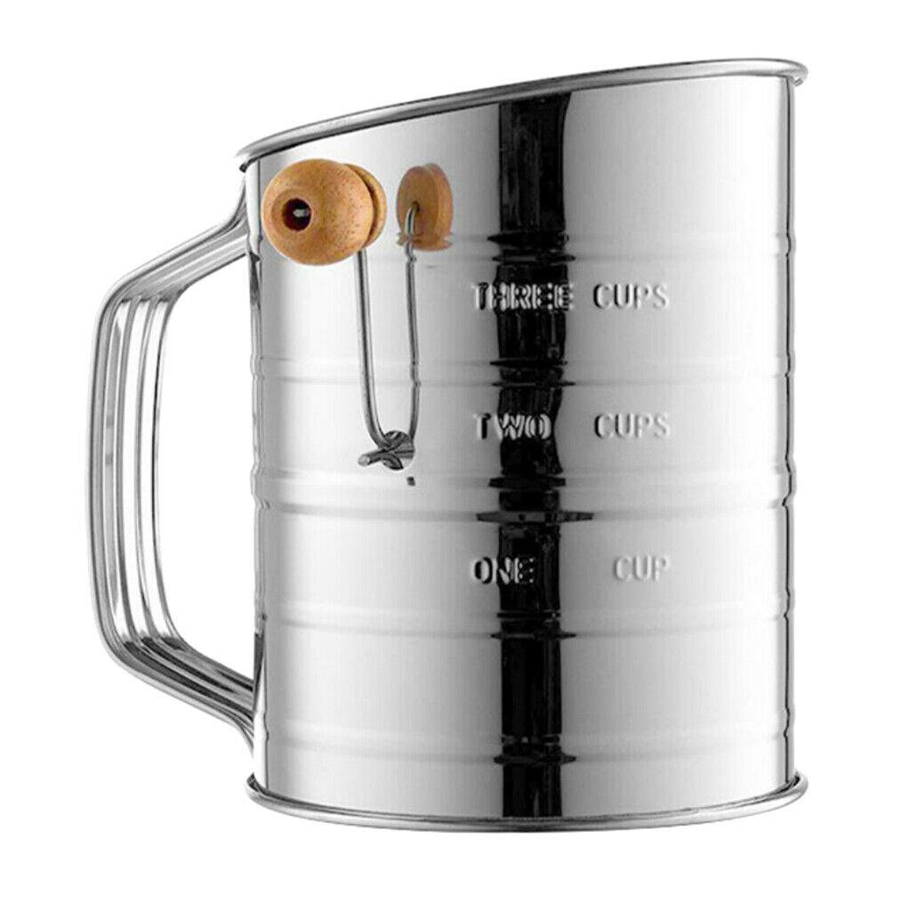 Stainless Steel Crank Style Flour Sifter, 3 Cup, Sift Flour & Dry Ingredients