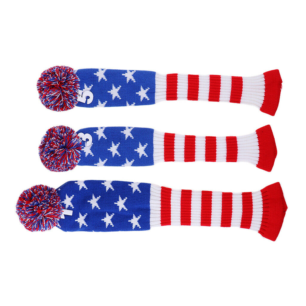 3Pcs Golf Club Knitted Headcovers Head Covers Vintange Headcover Socks Covers