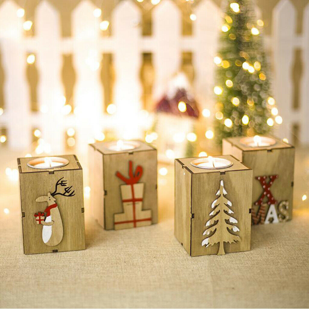 Christmas Wood Tealight Candle Holder/Wooden Candlestick Home Decor Tree