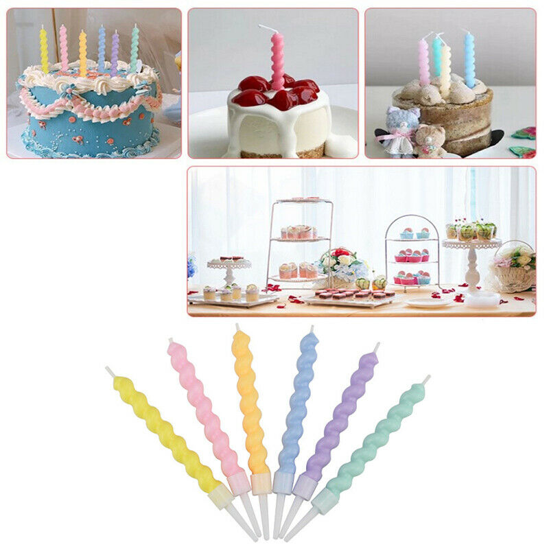 6pcs/set Thread Color Birthday Candles With Stand Cake Candle Party Suppl.l8