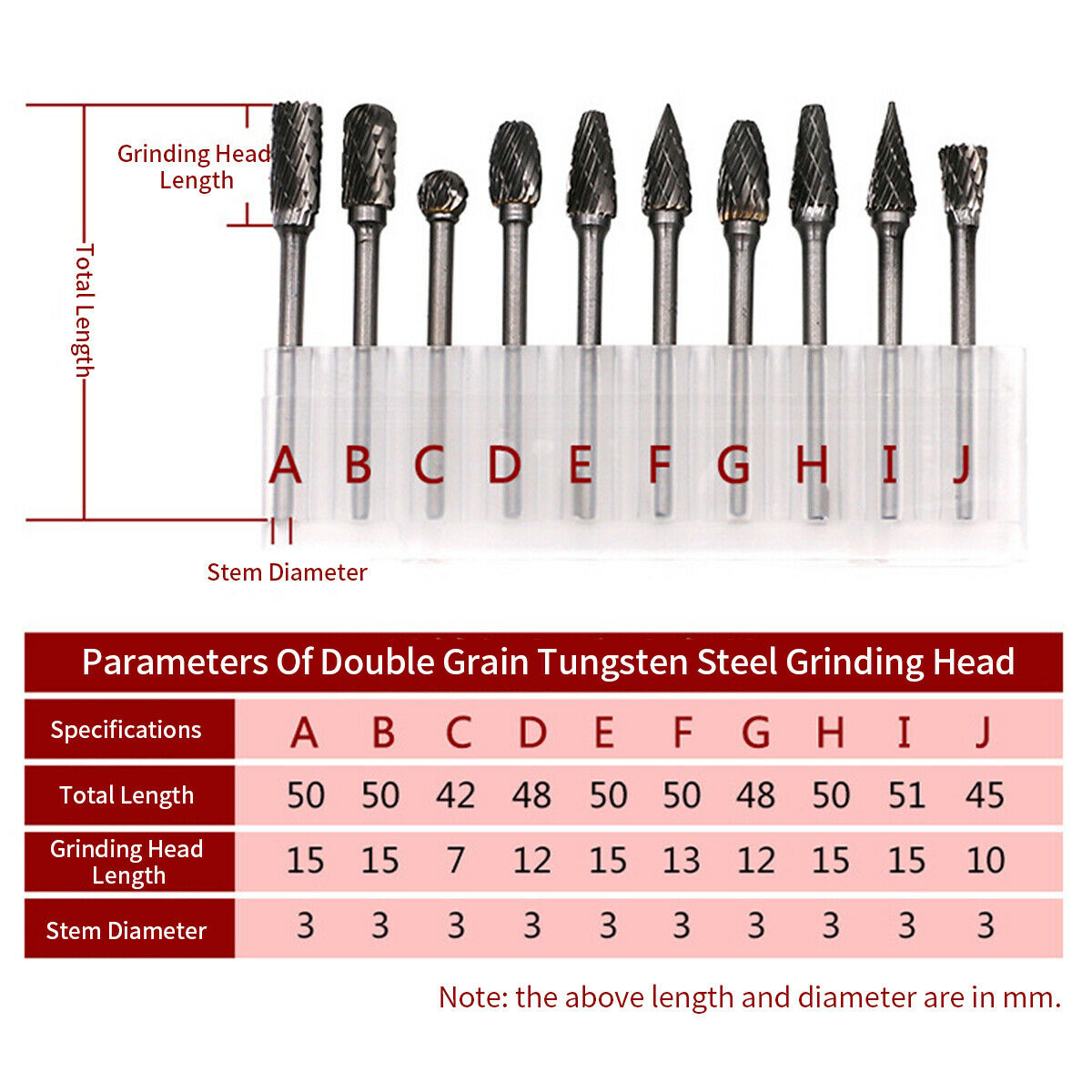10X Metal Tungsten Steel Carbide Grinding Head Rotary Drill Wood Bits Part Shank