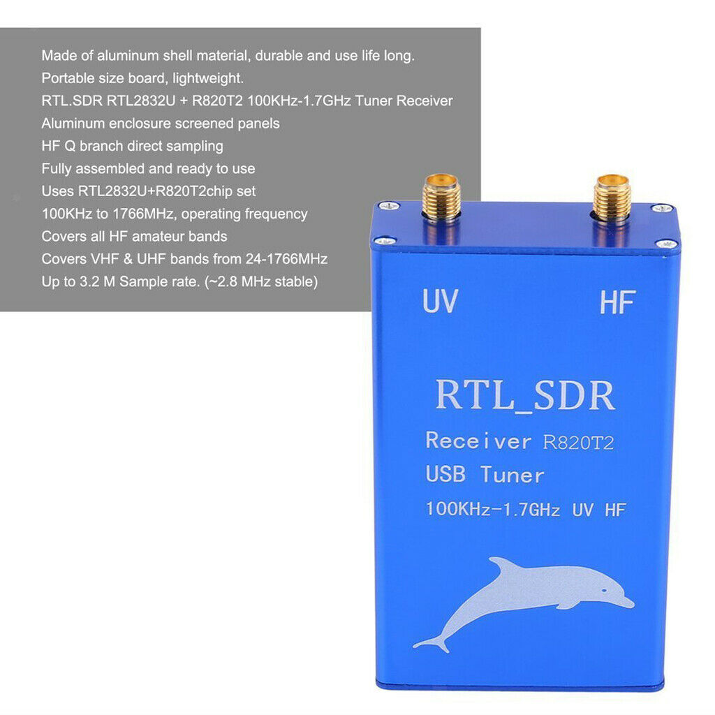 RTL2832U+R820T2 100KHz-1.7GHz UHF VHF HF RTL.SDR USB Tuner Receiver AM FM