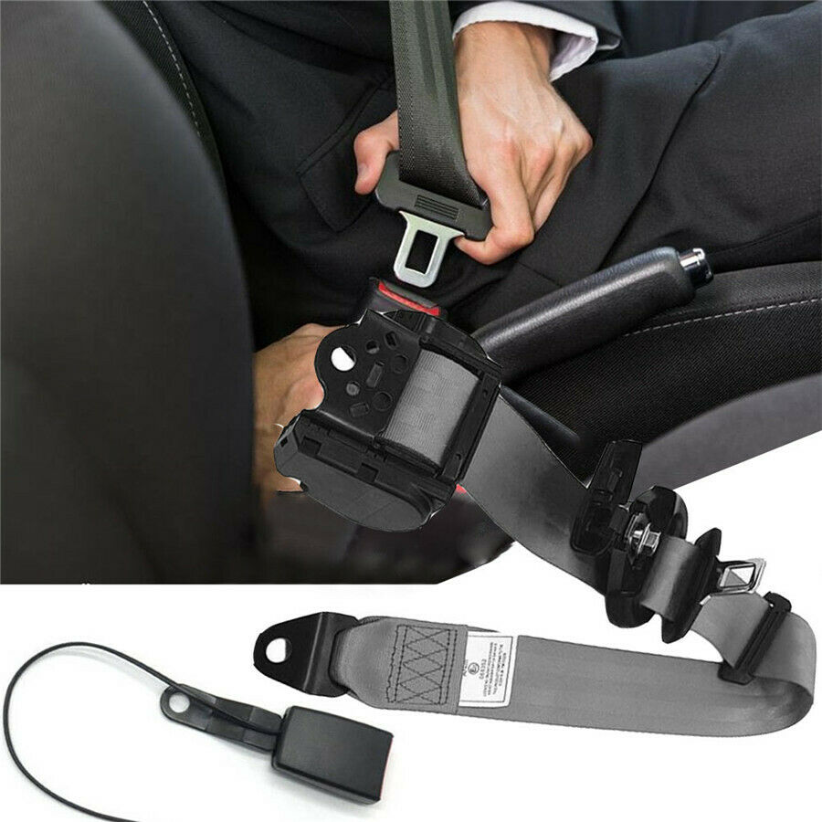 3 Point Retractable Car Safety Seat Belts With Curved Rigid Buckle Warning Cable