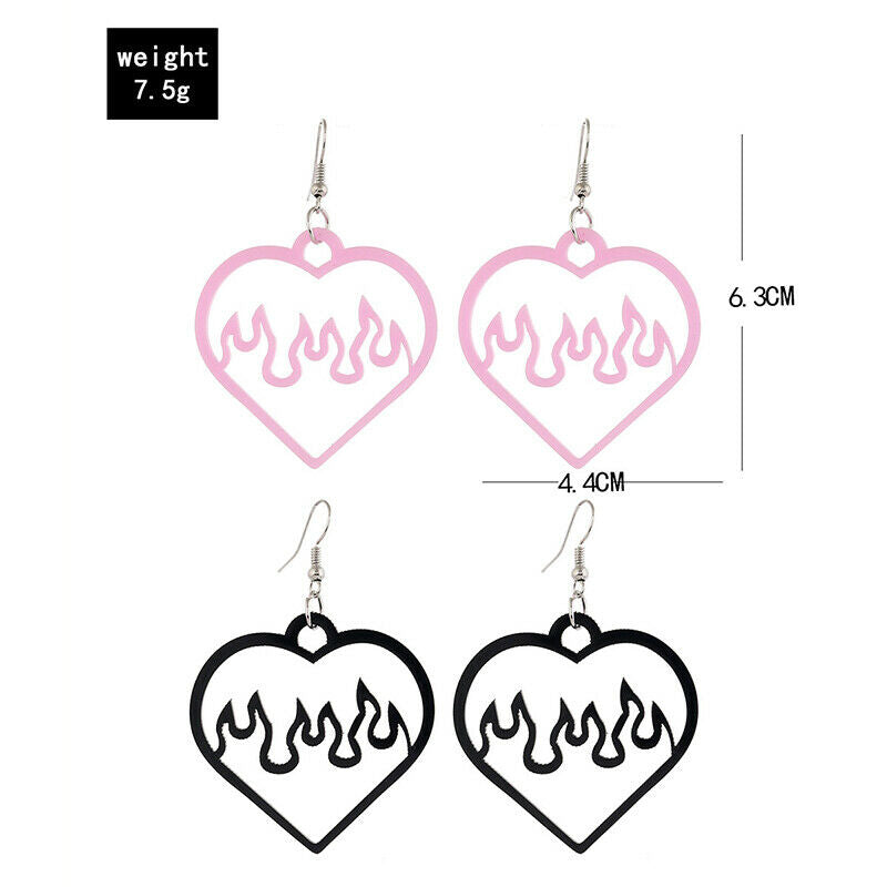 Black Pink Big Peach Heart Hollow Out Dangle Earrings Fashion Flame Ear J.l8