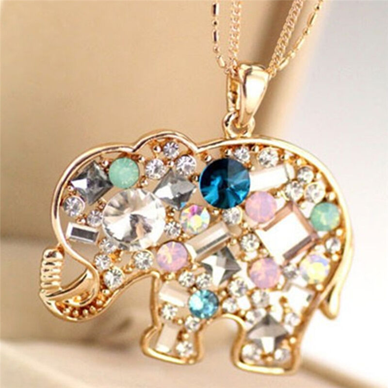 Fashion Crystal Lucky Lovely Elephant Necklace Pednat Necklase Long Chai.l8