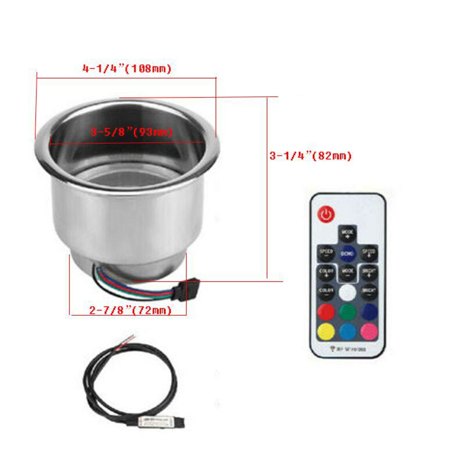 RGB LED Light Stainless Steel Drink Cup Holder Remote for Marine Boat Car