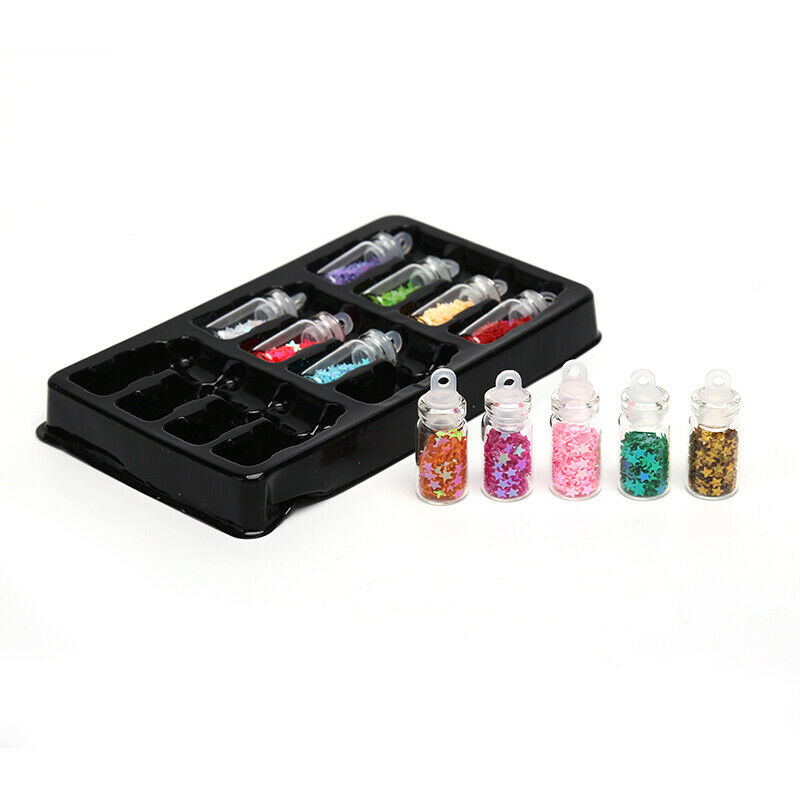12 Nail Art Glitter Flakes Sequin Caviar UV Gel Decor Dust Tips Bott PxJ TdJ Kt